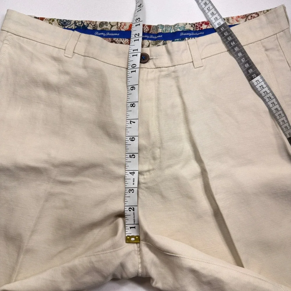Tommy Bahama Linen Tencel Blend Flat Front Summer Resort Shorts Beige Mens 34